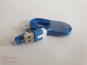 Kabel USB - Micro USB 2.0 A-B 1m płaski niebieski