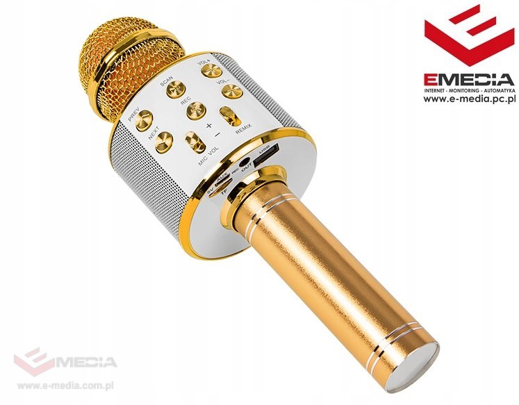 Mikrofon bluetooth bezprzewodowy złoty karaoke