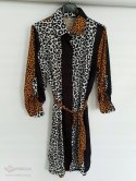 Sukienka koszulowa wiązana pantera musztarda