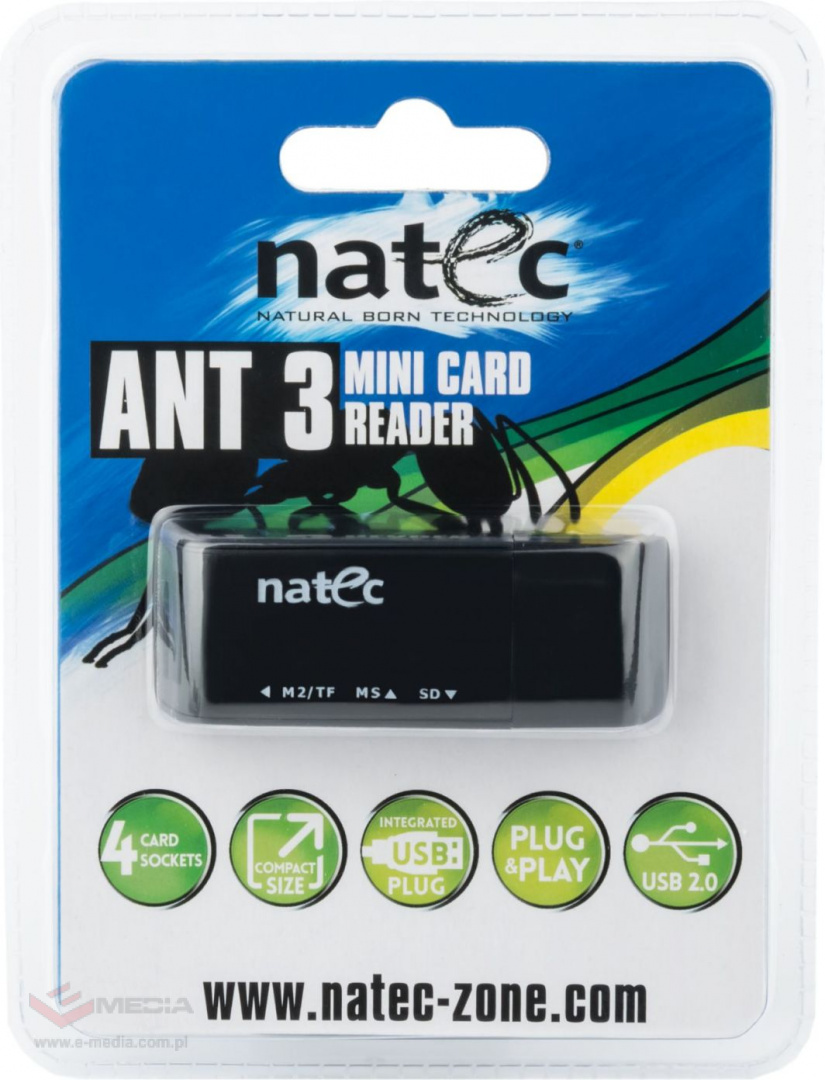 Czytnik Natec Mini ANT 3 SDHC MMC M2 MICRO SD USB 2.0 BLACK