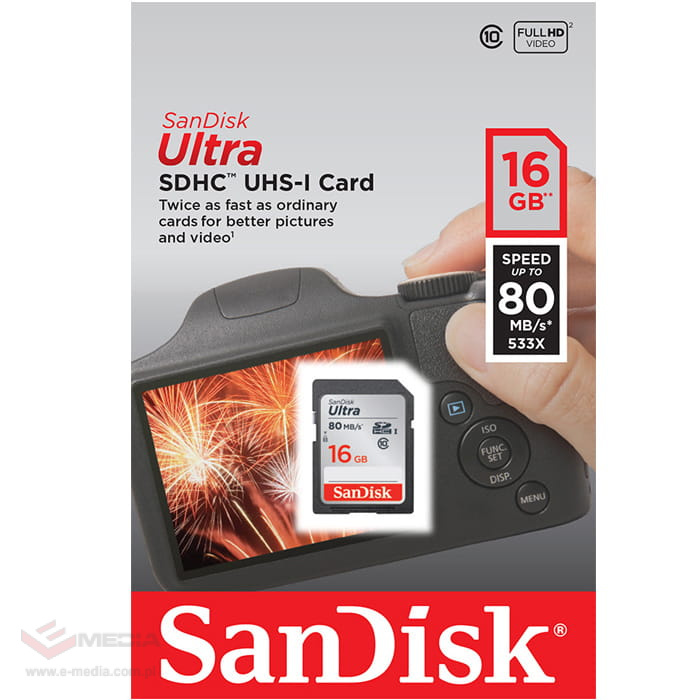 Karta pamięci SDHC SanDisk ULTRA SDHC 16GB 80 MB/s UHS-I class 10
