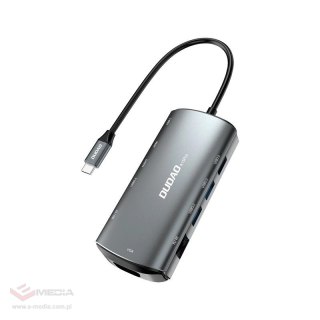 HUB Dudao A15Pro 11w1 USB-C - USB-C PD 60W / HDMI / 3,5 mm mini jack / SD, microSD / VGA / RJ45 / 3x USB-A 3.2 Gen 1 - szary