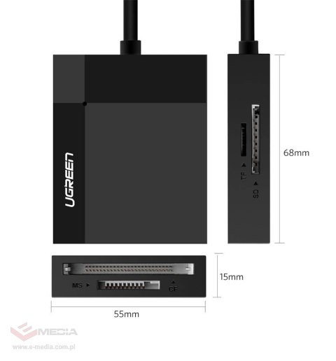 Czytnik kart pamięci Ugreen CR125 SD / micro SD / CF / MS z kablem USB 3.0 0.5m - czarny