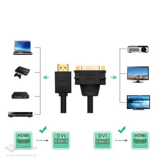 Ugreen kabel przewód adapter przejściówka DVI 24+5 pin (żeński) - HDMI (męski) 22 cm czarny (20136)