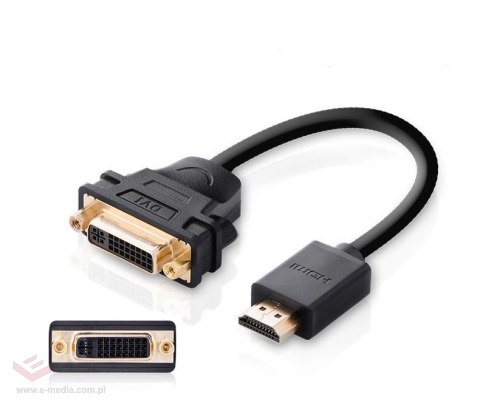 Ugreen kabel przewód adapter przejściówka DVI 24+5 pin (żeński) - HDMI (męski) 22 cm czarny (20136)