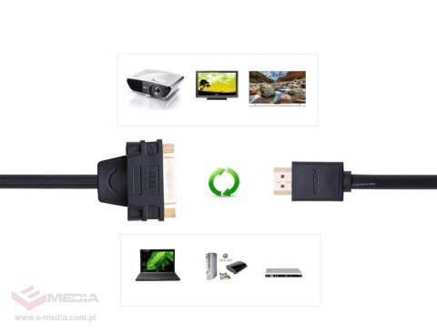 Ugreen kabel przewód adapter przejściówka DVI 24+5 pin (żeński) - HDMI (męski) 22 cm czarny (20136)