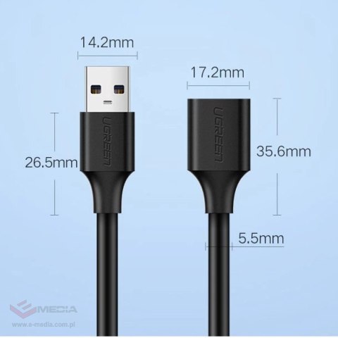 Ugreen kabel przewód przedłużacz przejściówka USB 3.0 (żeński) - USB 3.0 (męski) 2 m czarny (US129 10373)