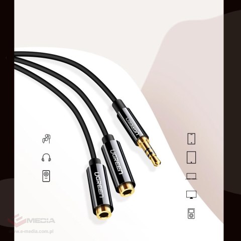 Ugreen kabel przewód rozdzielacz słuchawkowy 3,5 mm mini jack AUX 25cm czarny (20816)