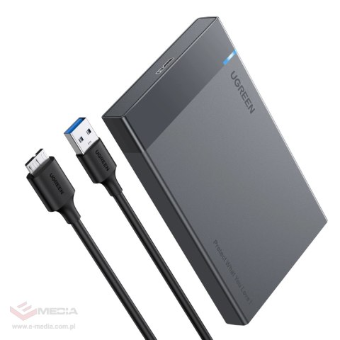 Ugreen kieszeń na dysk HDD SSD obudowa dysku SATA 2,5'' USB 3.2 Gen 1 (5 Gbps) micro USB SuperSpeed + kabel 0,5 m czarny (US221 