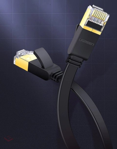 Ugreen płaski kabel przewód internetowy sieciowy Ethernet patchcord RJ45 Cat 7 STP LAN 10 Gbps 3 m czarny (NW106 11262)