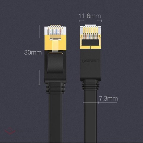 Ugreen płaski kabel przewód internetowy sieciowy Ethernet patchcord RJ45 Cat 7 STP LAN 10 Gbps 3 m czarny (NW106 11262)