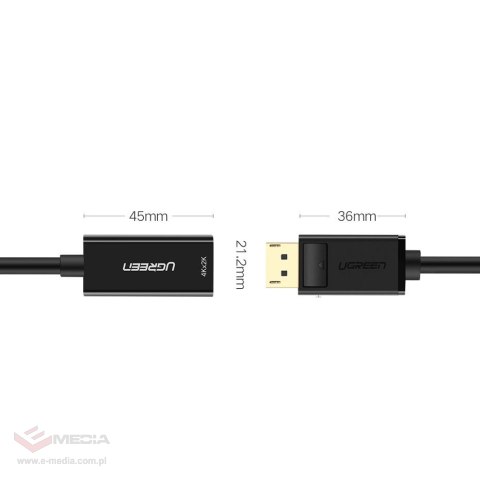 Ugreen przejściówka kabel przewód z DisplayPort (męski) na HDMI (żeński) (jednokierunkowy) 1080P 60Hz 12bit czarny (40362)