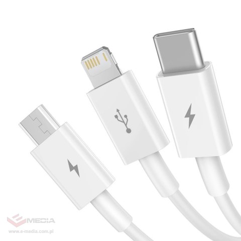 Baseus Superior 3w1 kabel USB - Lightning / USB Typ C / micro USB 3,5 A 1,5 m Biały (CAMLTYS-02)