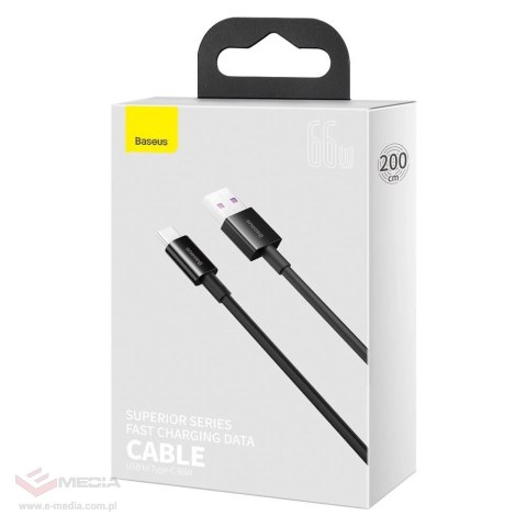 Baseus Superior kabel USB - USB Typ C 66 W (11 V / 6 A) Huawei SuperCharge SCP 2 m czarny (CATYS-A01)