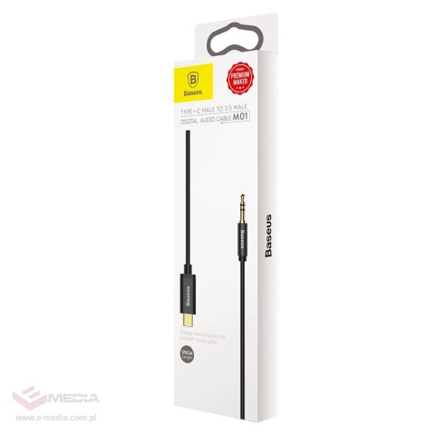 Baseus kabel audio stereo przejściówka AUX 3,5 mm mini jack - USB Typ C do telefonu tabletu 120cm czarny (CAM01-01)