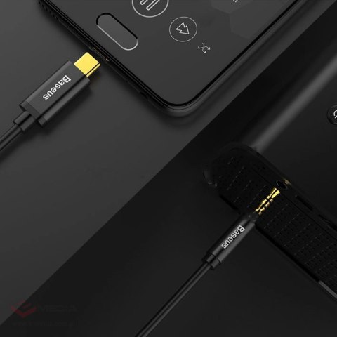 Baseus kabel audio stereo przejściówka AUX 3,5 mm mini jack - USB Typ C do telefonu tabletu 120cm czarny (CAM01-01)