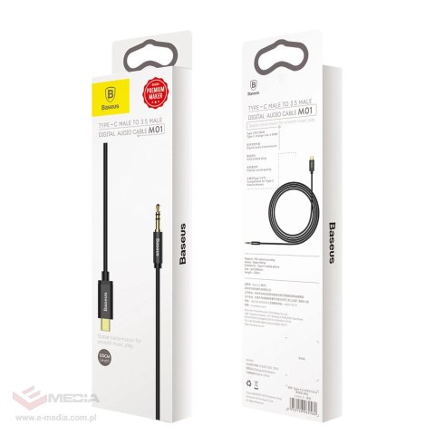 Baseus kabel audio stereo przejściówka AUX 3,5 mm mini jack - USB Typ C do telefonu tabletu 120cm czarny (CAM01-01)