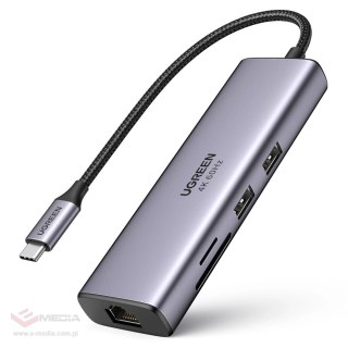 HUB 7w1 Ugreen CM512 USB-C / 2x USB-A 3.2 / HDMI 4K / czytnik SD TF / USB-C PD 100W / RJ45 - szary