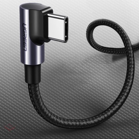 Kabel Ugreen US255 50125 USB-C (prosty) / USB-C (kątowy) PD QC 60W 3A 2m - szary