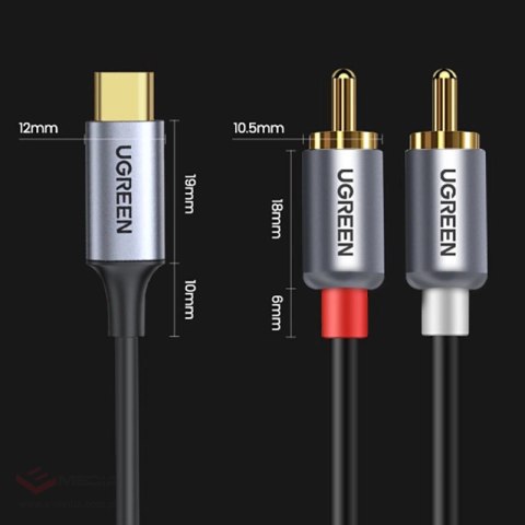 Ugreen kabel przewód audio dźwiękowy USB Typ C (męski) - 2RCA (męski) 1,5m szary (20193 CM451)