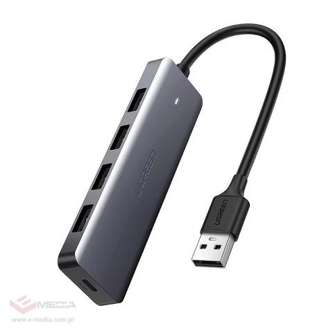 Ugreen rozdzielacz HUB USB - 4x USB 3.2 Gen 1 z portem zasilania micro USB szary (CM219 50985)