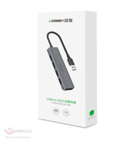 Ugreen rozdzielacz HUB USB - 4x USB 3.2 Gen 1 z portem zasilania micro USB szary (CM219 50985)