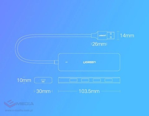 Ugreen rozdzielacz HUB USB - 4x USB 3.2 Gen 1 z portem zasilania micro USB szary (CM219 50985)