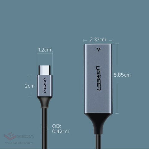 Ugreen zewnętrzna karta sieciowa RJ45 - USB Typ C (1000 Mbps/ 1 Gbps )Gigabit Ethernet szary (CM199)