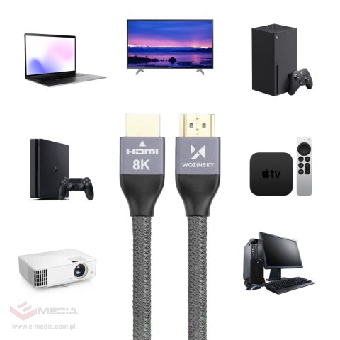 Wozinsky kabel HDMI 2.1 8K 60 Hz 48 Gbps / 4K 120 Hz / 2K 144 Hz 1 m srebrny (WHDMI-10)