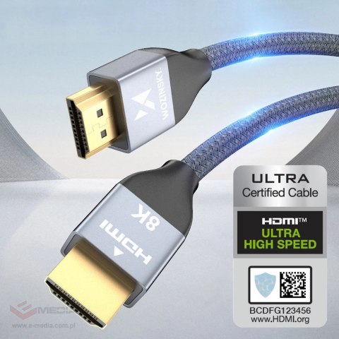 Wozinsky kabel HDMI 2.1 8K 60 Hz 48 Gbps / 4K 120 Hz / 2K 144 Hz 2 m srebrny (WHDMI-20)