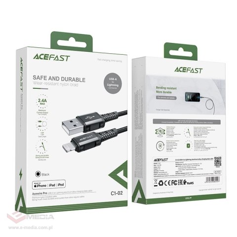 Acefast kabel MFI USB - Lightning 1,2m, 2,4A czarny (C1-02 black)