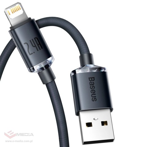 Baseus Crystal Shine Series kabel przewód USB do szybkiego ładowania i transferu danych USB Typ A - Lightning 2,4A 2m czarny (CA