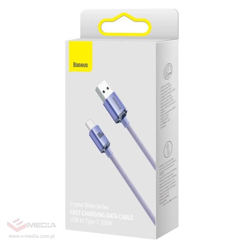 Baseus Crystal Shine Series kabel przewód USB do szybkiego ładowania i transferu danych USB Typ A - USB Typ C 100W 1,2m fioletow