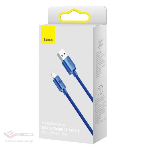 Baseus Crystal Shine Series kabel przewód USB do szybkiego ładowania i transferu danych USB Typ A - USB Typ C 100W 1,2m niebiesk