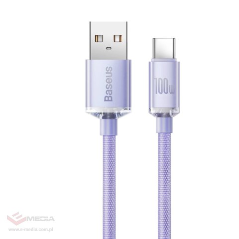 Baseus Crystal Shine Series kabel przewód USB do szybkiego ładowania i transferu danych USB Typ A - USB Typ C 100W 2m fioletowy 