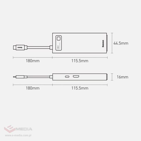 Baseus Metal Gleam Series multifunkcjonalny HUB USB 5w1 USB Typ C PD 100W HDMI szary (WKWG020013)