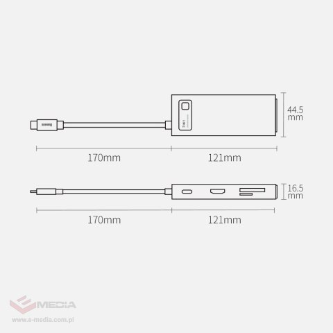 Baseus Metal Gleam Series multifunkcjonalny HUB USB 7w1 Typ C HDMI czytnik kart TF PD szary (WKWG020113)