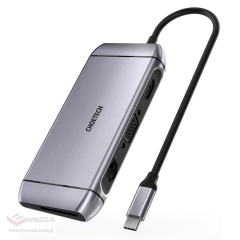 Choetech 9w1 wielofunkcyjny HUB USB Typ C - 3x USB 3.2 Gen 1 / czytnik kart SD i TF / HDMI 4K 30Hz / VGA Full HD 60Hz / USB Typ 