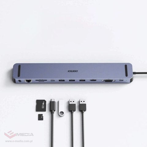 Choetech stacja dokująca adapter hub USB Typ C 11w1 100W PD szary (HUB-M20)