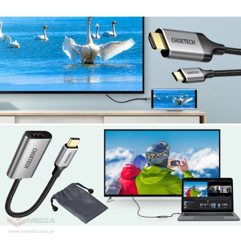 Choetech zestaw przejściówka HUB USB Typ C - HDMI 2.0 (3840 x 2160 @ 60Hz) szary (HUB-H12) + kabel USB Typ C - HDMI (3840 x 2160