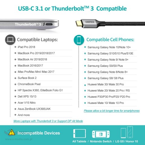 Choetech zestaw przejściówka HUB USB Typ C - HDMI 2.0 (3840 x 2160 @ 60Hz) szary (HUB-H12) + kabel USB Typ C - HDMI (3840 x 2160