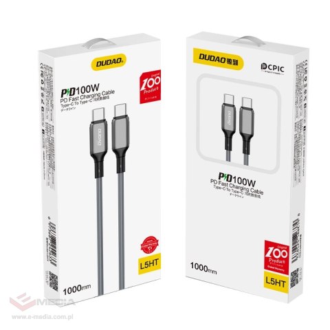 Dudao kabel przewód szybkie ładowanie PD USB Typ C - USB Typ C 100W 1m (L5HT)