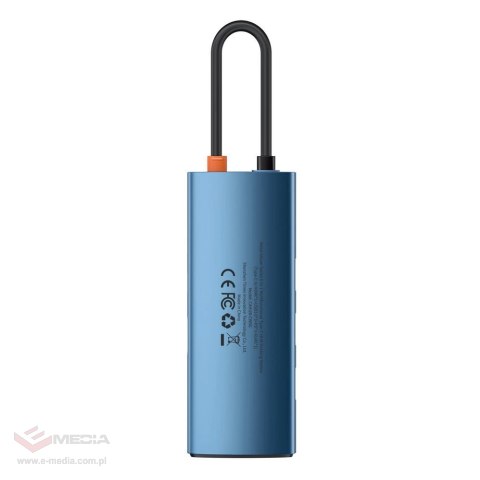 HUB 6w1 Baseus Metal Gleam USB-C - USB-C PD 100W / HDMI / 3x USB-A 3.2 / RJ45 - niebieski