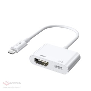 Joyroom adapter przejściówka ze złącza Lightning (męski) na cyfrowe HDMI (żeński) + Lightning (żeński) FullHD 1080p 60Hz biały (