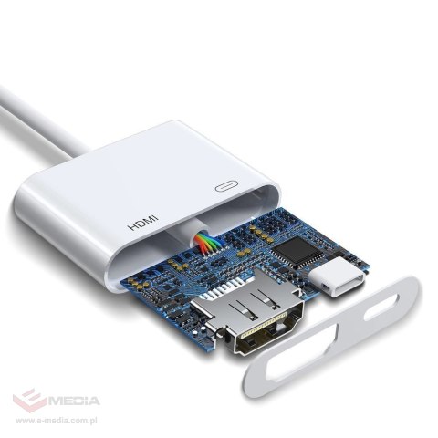 Joyroom adapter przejściówka ze złącza Lightning (męski) na cyfrowe HDMI (żeński) + Lightning (żeński) FullHD 1080p 60Hz biały (