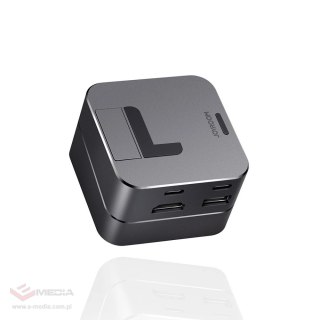 Joyroom podstawka wielofunkcyjny HUB USB Typ C - USB 3.0 / RJ45 / HDMI / USB Typ C / Thunderbolt do MacBook Pro szary (S-H121 Gr