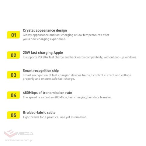 Kabel Baseus CAJY000201 Lightning - USB-C PD QC 20W 480Mb/s 1,2m - czarny