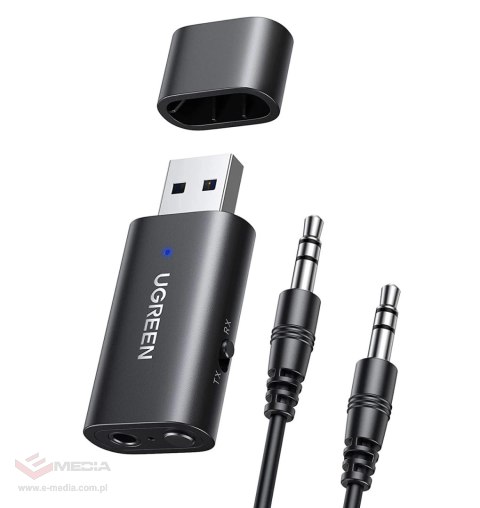 Ugreen transmiter nadajnik / odbiornik Bluetooth 5.1 bezprzewodowy adapter audio 3,5 mm mini jack czarny (CM523 60300)