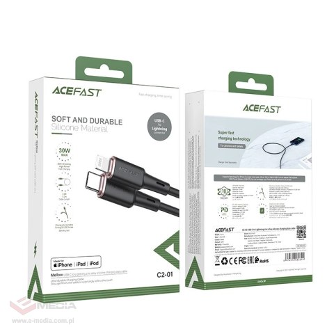 Acefast kabel MFI USB Typ C - Lightning 1,2m, 30W, 3A czarny (C2-01 black)