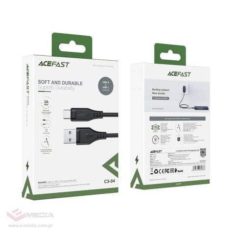 Acefast kabel USB - USB Typ C 1,2m, 3A czarny (C3-04 black)